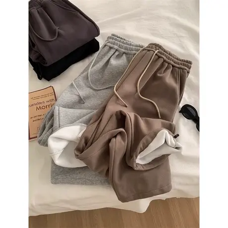 2023新款高腰宽松阔腿运动长裤女秋冬季百搭韩版休闲卫裤加绒加厚商品大图