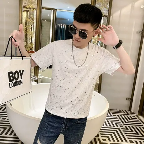 夏季男士t恤短袖修身半袖潮流花色潮牌ins快手个性满天星圆领体恤商品大图