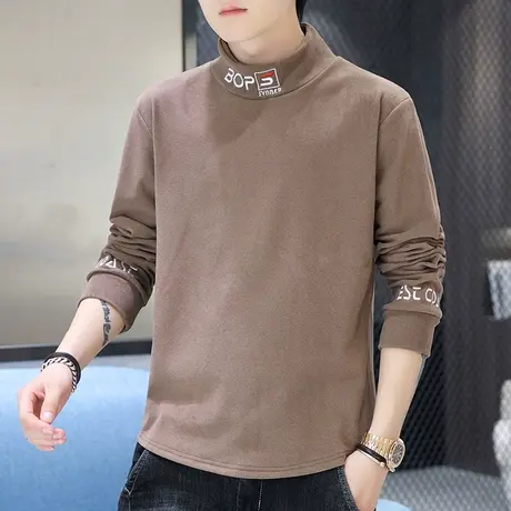 德绒卫衣男士春秋季潮ins加绒加厚长袖t恤冬装上衣服半高领打底衫商品大图