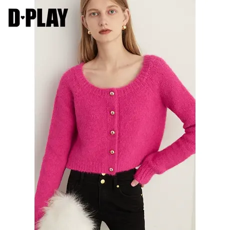 DPLAY法式风圆领定制金属扣高腰针织开衫女图片
