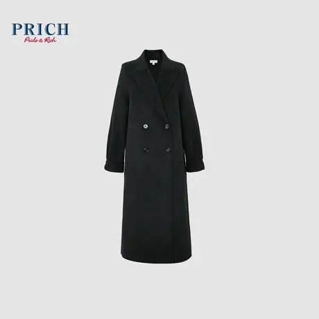 【100%绵羊毛】PRICH冬新款戗驳领四粒扣立体茧型毛呢大衣女商品大图