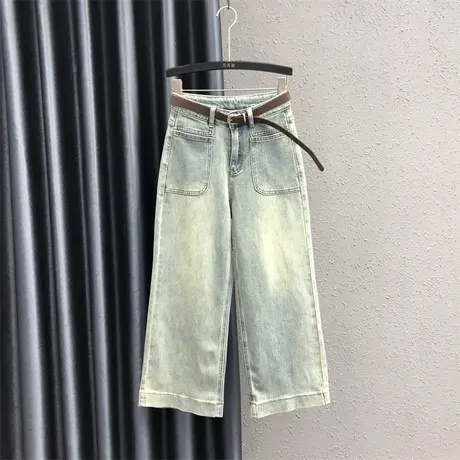 怀旧复古休闲牛仔阔腿裤女2024春季新款高腰宽松显瘦百搭直筒裤潮图片