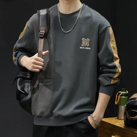 拼接圆领卫衣男春秋款潮牌男款衣服男士长袖男装大码春季2024新款商品大图