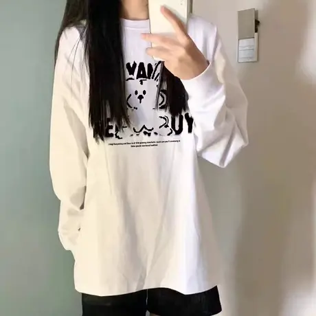 2024新款纯棉长袖T恤女宽松显瘦春装百搭韩版打底衫内搭上衣体恤图片