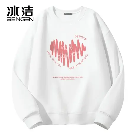 冰洁美式圆领卫衣男2024春季爱心宽松情侣款长袖加绒重磅打底衫女商品大图