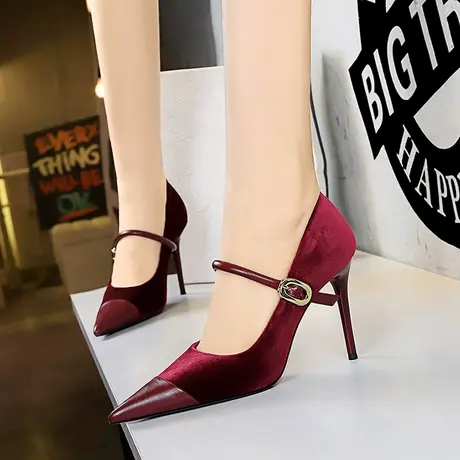 超高跟鞋女细跟2024年新款春季尖头一字扣浅口气质性感职业单鞋图片