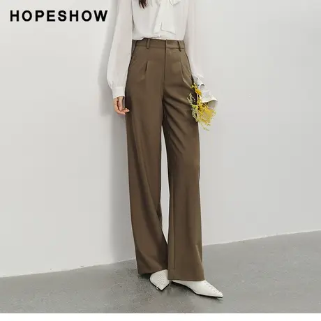 红袖春季2024新款女装 纯色弹力宽松直筒长裤90124051201图片