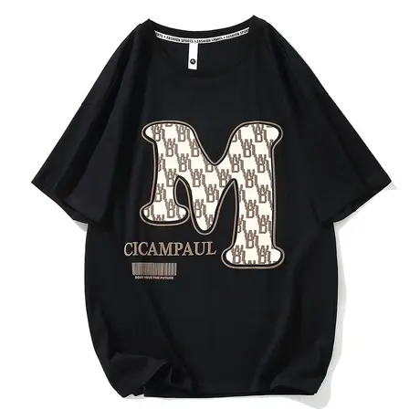 2023夏季潮牌纯棉情侣T恤男女同款短袖t恤宽松潮流圆领大码打底衫商品大图