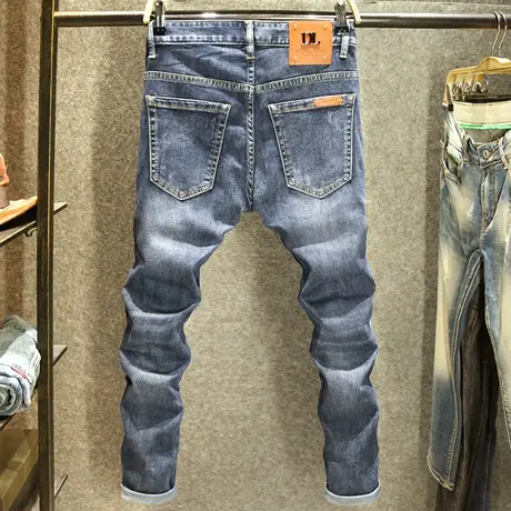 轻奢百搭经典蓝设计师款男士牛仔裤修身小脚裤高端棉弹修身长裤男商品大图