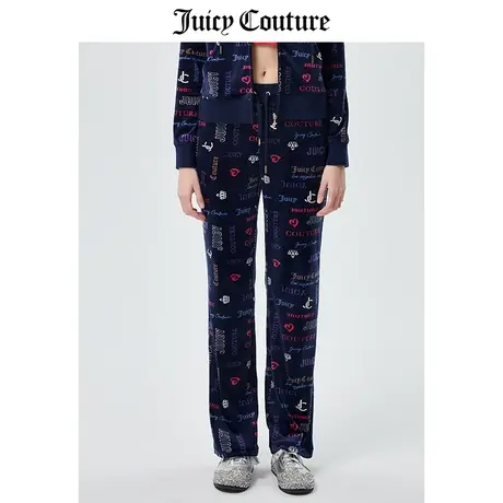 Juicy Couture橘滋休闲裤女2023春季新款美式印花天鹅绒微喇长裤图片