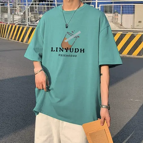 短袖男潮牌夏季薄款t恤设计感小众男士棉感大码五分半袖宽松体恤商品大图