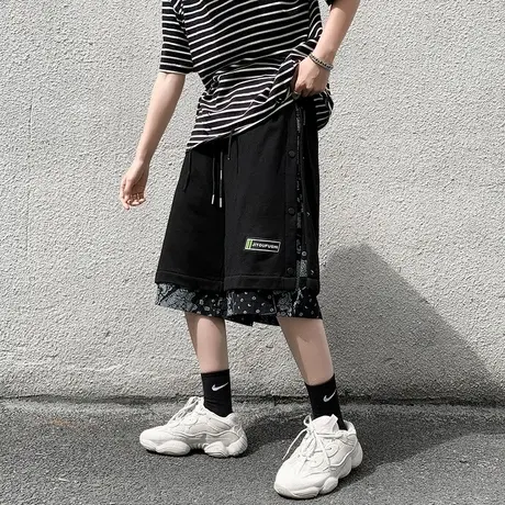 潮流宽松休闲短裤男夏季ins情侣韩版港风运动潮牌余文乐工装裤子图片