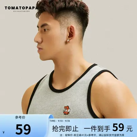 TOMATOPAPA夏潮背心男吸汗经典撞色趣味卡通鳄鱼3D刺绣图案男上衣商品大图