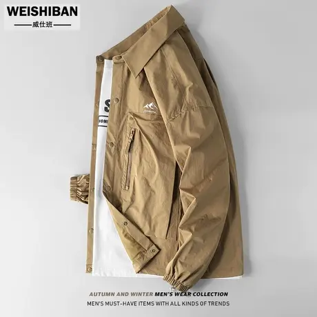 山系户外拉链口袋休闲夹克男秋冬季工装风松紧袖口长袖衬衣式外套图片