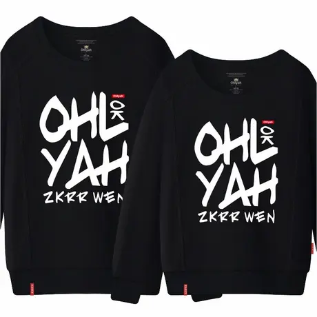 Ohlyah品牌冬装加绒卫衣字母情侣装男女韩版潮学生黑色显瘦厚外套商品大图