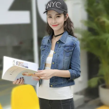 牛仔外套女短款修身韩版潮显瘦学生大码长袖春秋牛仔服上衣弹力1商品大图