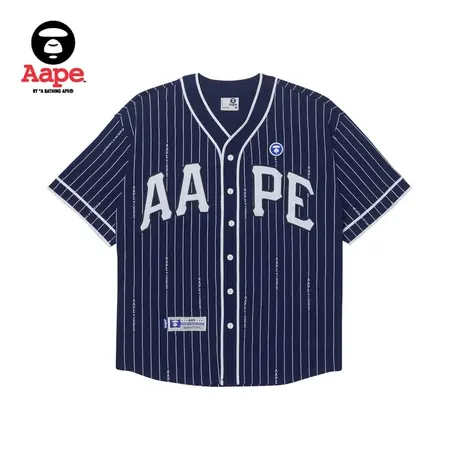 Aape旗舰店男装春夏猿颜字母美式棒球条纹字母短袖T恤1352XXK图片