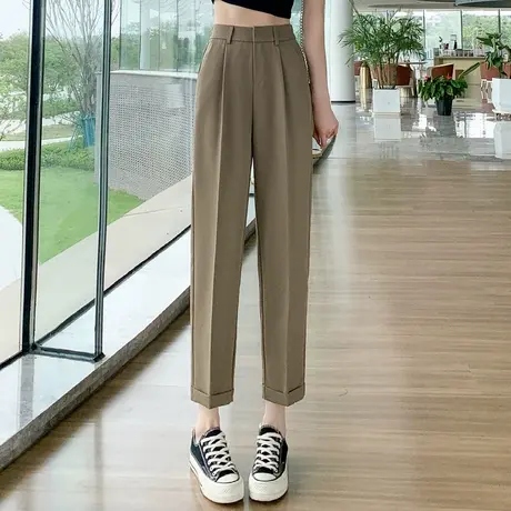 高腰直筒西装裤女小个子九分裤2023新款春夏薄款裤子休闲裤烟管裤商品大图