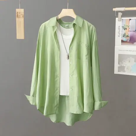2023夏季新款户外防晒衬衫轻薄款透气绿色防晒衣外套女中长款开衫商品大图
