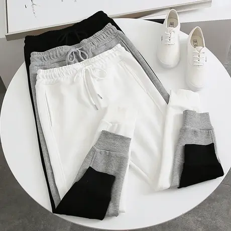韩版运动裤女宽松春秋新款侧拼抽绳哈伦裤束脚外穿休闲卫裤长裤潮图片