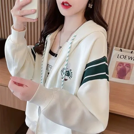 早秋装连帽卫衣女春秋季韩版宽松大码初秋薄款小个子撞色开衫外套商品大图