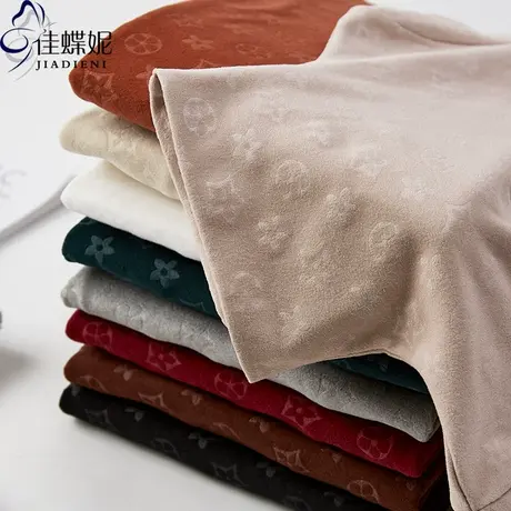 秋冬新韩版高领修身印花双面德绒加绒保暖长袖体恤上衣内搭打底女商品大图