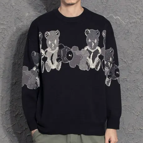 小熊提花港风潮流毛衣男秋冬2021新款男士韩版ins潮牌休闲针织衫图片