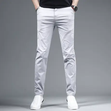 浅灰色男士休闲裤2023夏季新款修身小直筒潮牌潮流弹力薄款裤子男商品大图