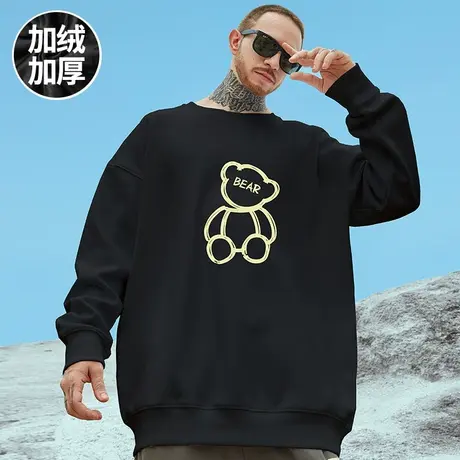 oversize港风圆领卫衣男潮牌ins简约大码男装秋冬季小熊情侣加绒商品大图