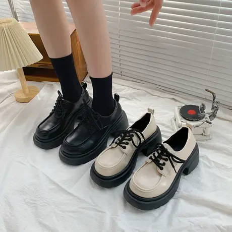 复古配裙子jk小皮鞋女2024秋季新款学院高级感单鞋粗跟高跟乐福鞋图片