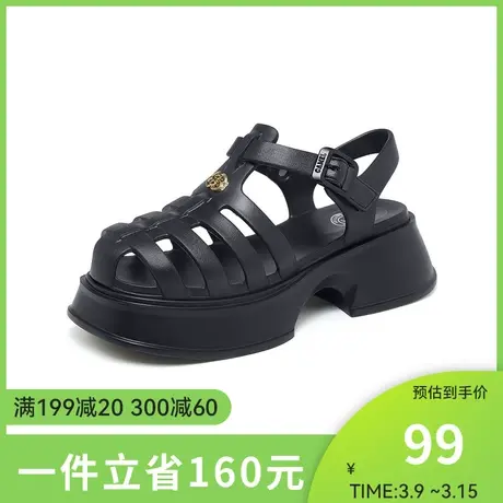 骆驼女鞋2024新款夏季猪笼鞋女时尚经典厚底包头凉鞋粗跟罗马凉鞋图片