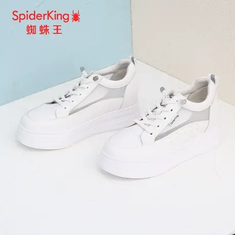 SPIDER KING/蜘蛛王小白鞋女真皮2023春夏商场新款松糕鞋厚内增高商品大图