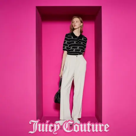 Juicy Couture橘滋女装新款无休止的音符撞色提花翻领女针织衫商品大图