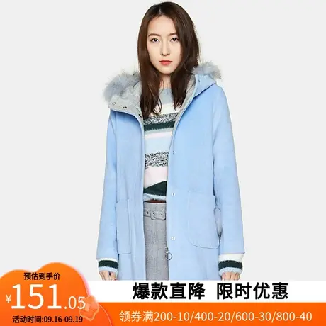 艾格2022冬季女装休闲通勤羊毛毛领纯色连帽中长款毛呢大衣Y126商品大图