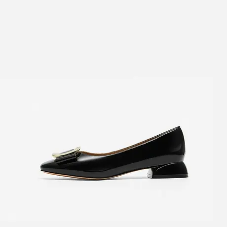 Nine West/玖熙2023年冬季新款低跟单鞋女漆皮圆头方扣通勤女鞋图片