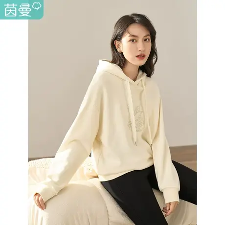 【商场同款】茵曼2022冬女装新款精致原创图案宽松连帽长袖卫衣图片