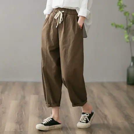 dza 高腰显瘦工装九分裤子女士春秋宽松阔腿裤休闲哈伦裤直筒女裤图片