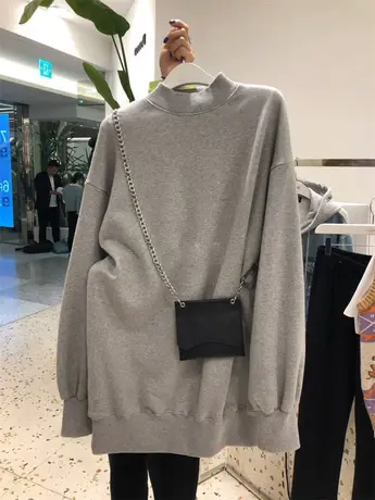 超火cec卫衣女春秋薄款2020新款韩版ins潮纯色宽松中长款套头上衣商品大图