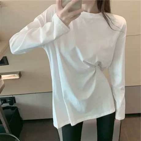 2023年春秋新款情侣女装设计感小众白色打底衫上衣服ins潮长袖t恤图片