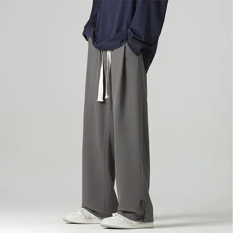 男士深灰色直筒休闲裤男秋季2023年新款高级感垂感裤子阔腿裤卫裤商品大图