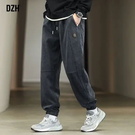 男士古着深灰色华夫格裤子男款运动裤男春秋款2023新款男裤束脚裤商品大图