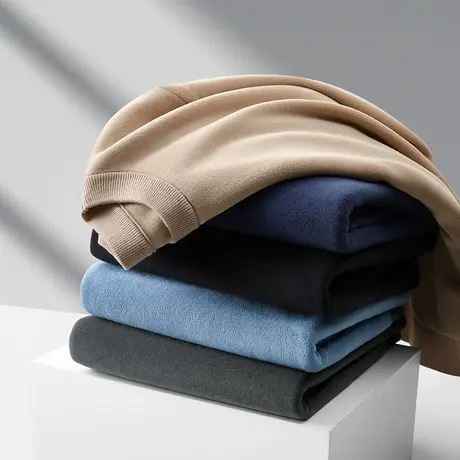 男士秋冬季潮流加绒厚长袖卫衣男时尚保暖双面奥粒绒打底衫上衣服商品大图