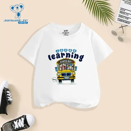 KD真维斯男童2024春季新款圆领纯棉百搭舒适汽车图案印花短袖T恤图片