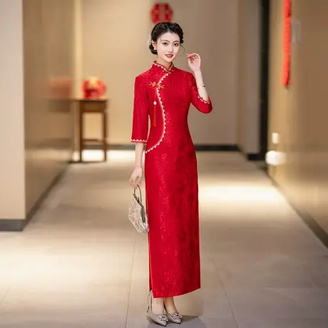 新娘婚宴装喜婆婆2025春秋款结婚旗袍中长七分袖外嫁女回娘家旗袍图片
