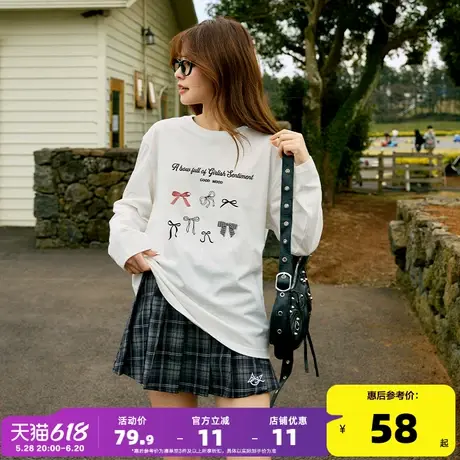 唐狮2025夏新款女长袖T恤韩系休闲防晒上衣蝴蝶结少女可爱休闲G商品大图