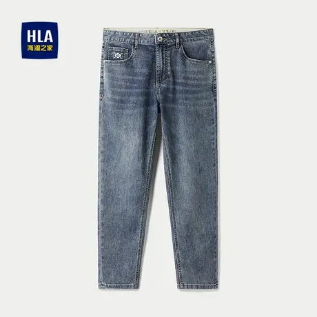 HLA/海澜之家棉弹牛仔九分裤2025春夏新款中腰五袋款绣花裤子男图片