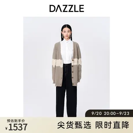 DAZZLE地素奥莱秋撞色刺绣慵懒千金风软糯毛衣开衫外套上衣女图片