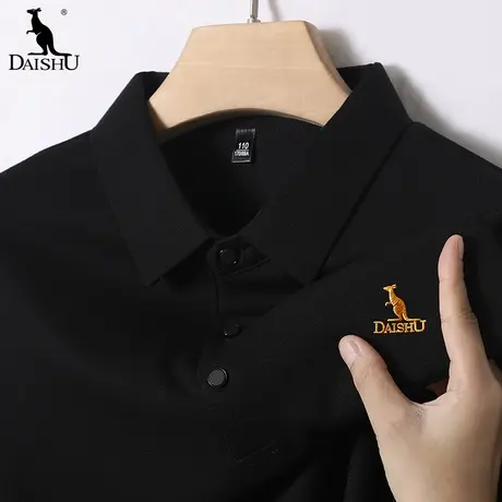 Dai Shu/袋鼠春季含绵羊毛长袖Polo衫男士高档刺绣商务休闲T恤衫商品大图