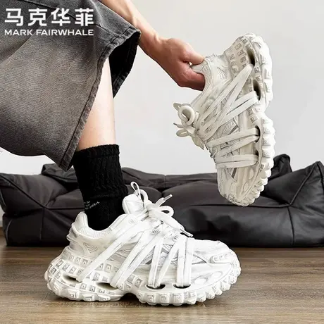 马克华菲正品老爹鞋男白色情侣增高7cm大码软底透气轮胎脏脏潮鞋商品大图