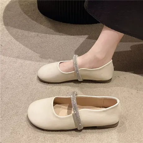 韩系单鞋女2023年夏季新款法式复古水钻气质软底舒适玛丽珍豆豆鞋商品大图